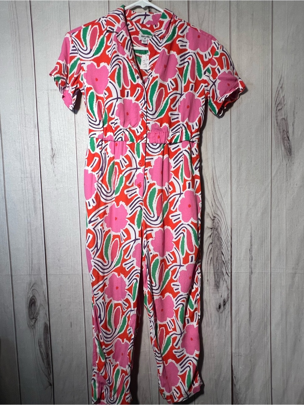Diane Von Furstenberg Pink Red Floral One-Piece Jumpsuit Size 10/12